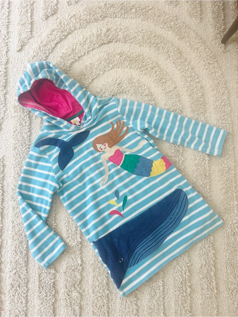 Mini Boden Hooded Terry Cloth Towel Swim Dress / Swim Cover Up Size 7/8